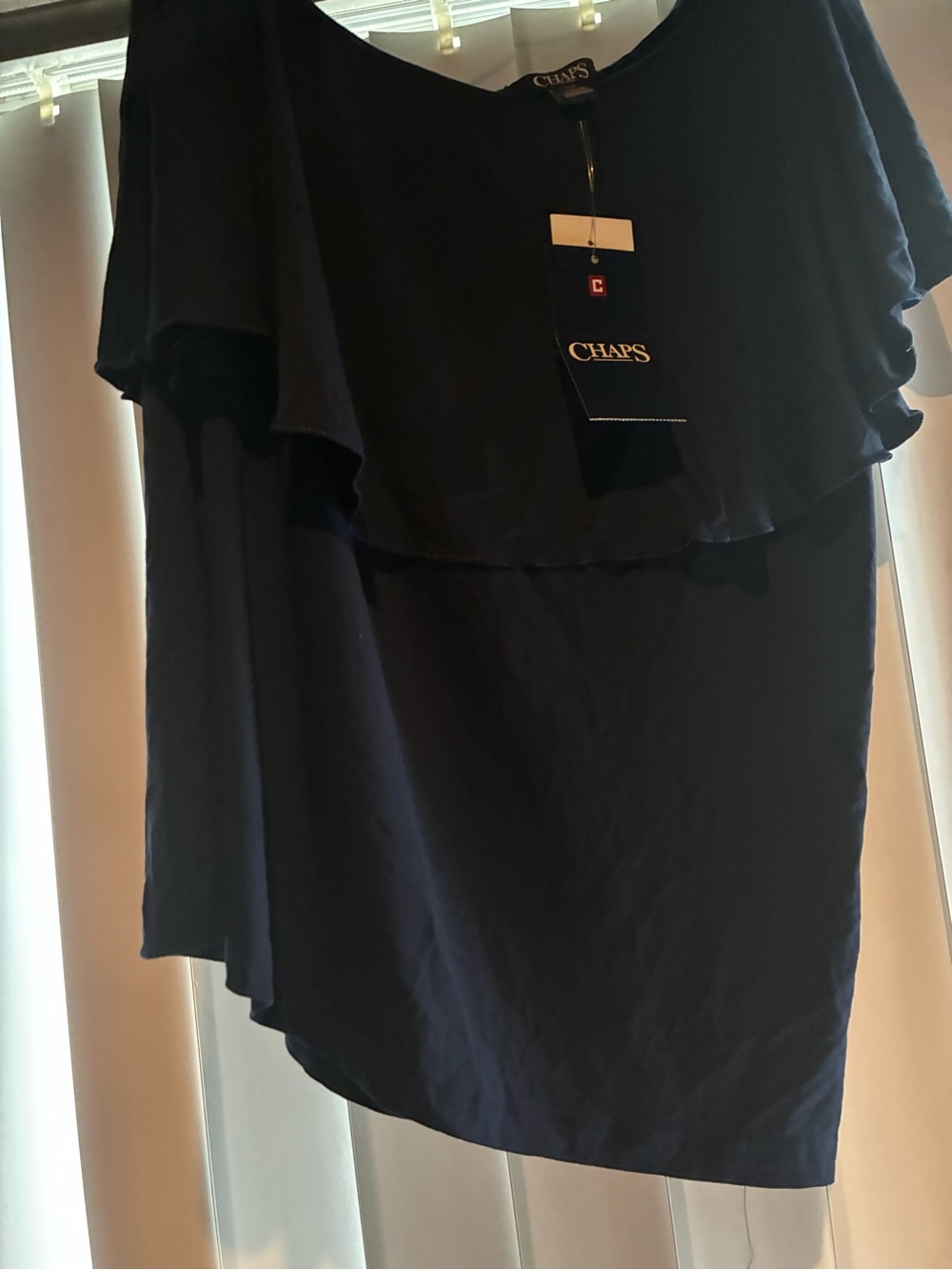 Chaps Navy Off-Shoulder Ruffle Blouse - Picture 4 of 11